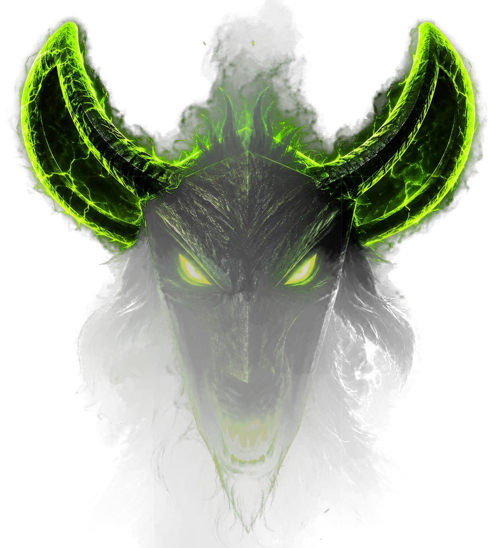The GOAT, a black goat wreathed in green fire
